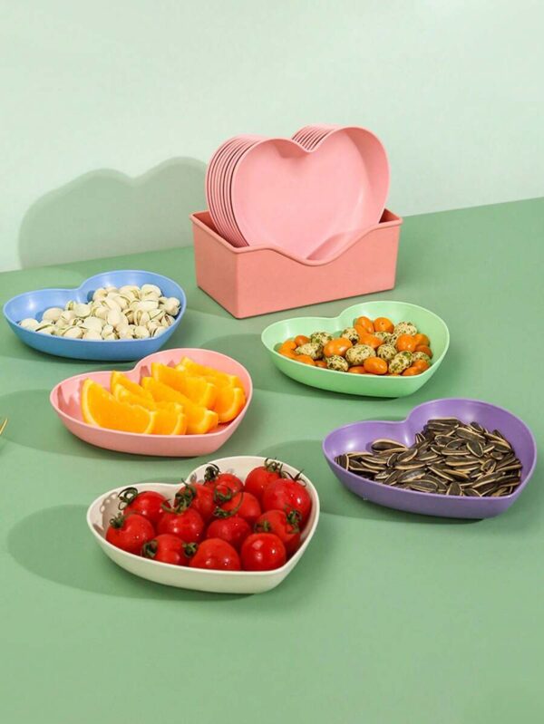 Pack Of 8 Heart Plate Set | Multi Color Plate Set With Stand - Image 5