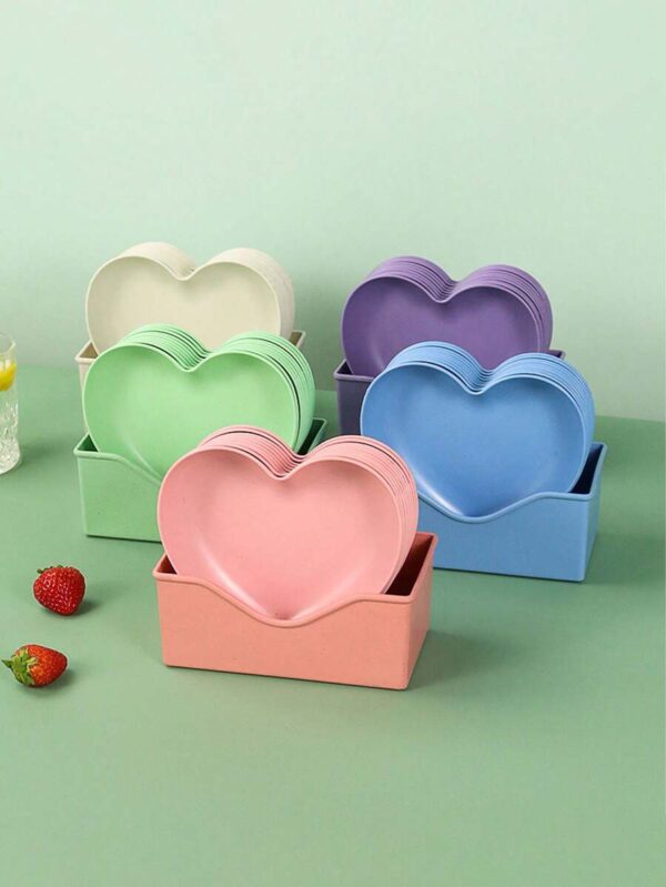 Pack Of 8 Heart Plate Set | Multi Color Plate Set With Stand - Image 6