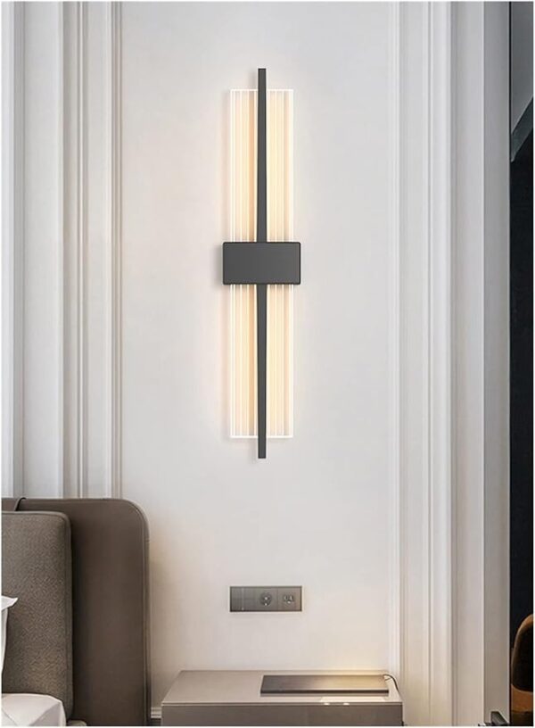 Modern Wall Lamp Straight Line Vertical Led Light | Gold Bedroom Bedside Lamp - Minimalist Living Room Background Wall Aisle Wall Lamp for Living Room, Hall, Dining Table, Bedroom, Corridor, Restaurant Home Décor & Indoor Lightings (Black) - Image 2