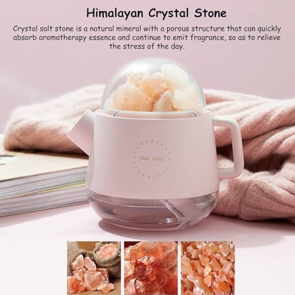 Portable Crystal Aromatheraphy Humidifier Wireless Aroma Essential Oil Diffuser LED Night Light Himalayan Salt Cool Mist Humidifier Creative Kettle Shape Humidifier for Gift Home Office Bedroom (Random color) - Image 5