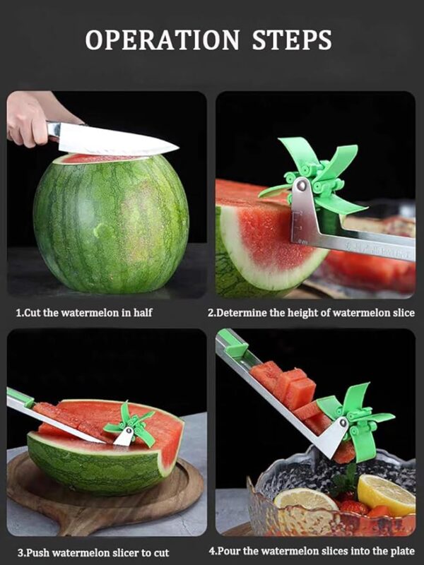 Windmill Watermelon Cube Cutter | Watermelon Slicer Cutter, Stainless Steel Watermelon Cutter Wheel Fruit Knife Melon Knife Corer Kitchen Gadgets, Practical Tool for Fruit Vegetable Salad - Image 14