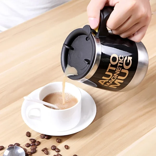 Automatic Self Stirring Magnetic Mug Magnetic Mixing | Button Activated Auto Drink Mixing Coffee Stirring Mug Stainless Steel Home Office Battery Operated- 400ml (black) - Image 6