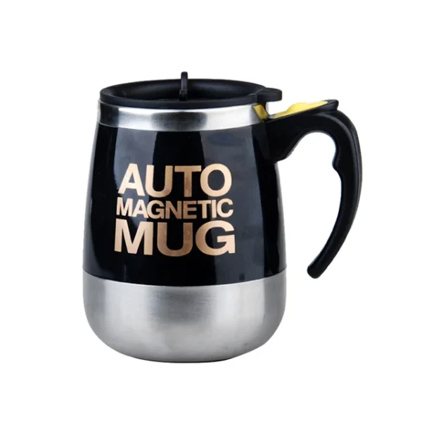 Automatic Self Stirring Magnetic Mug Magnetic Mixing | Button Activated Auto Drink Mixing Coffee Stirring Mug Stainless Steel Home Office Battery Operated- 400ml (black)