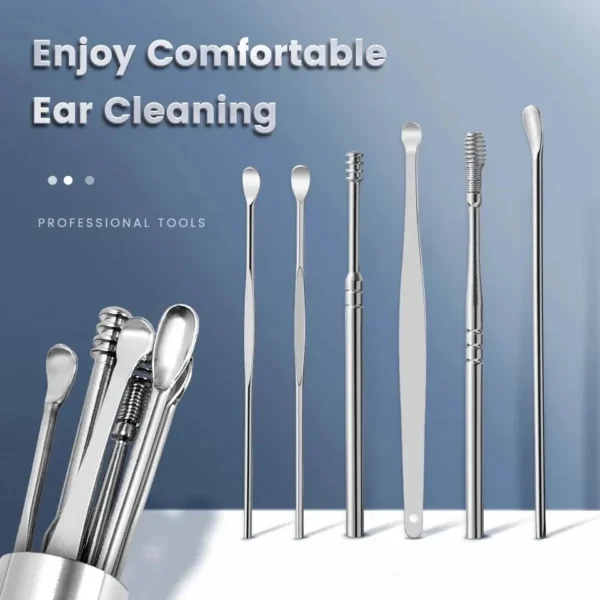 6PCS Stainless Steel Ear Wax Remover Ear pick Ear Cleaner Tool Kit Ear Cleaning Tool Kit Ear Wax Removal Kit - Image 4