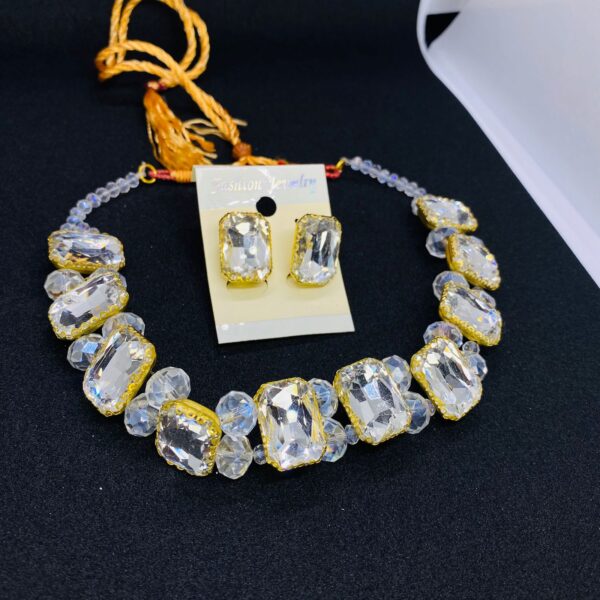 Premium quality crystal white stones chokers necklace with earrings set gift for girls