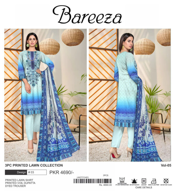 Bareeza Lawn | Unstitched Collection 3 PIECES Casual Wear| Summer 24 - Image 2