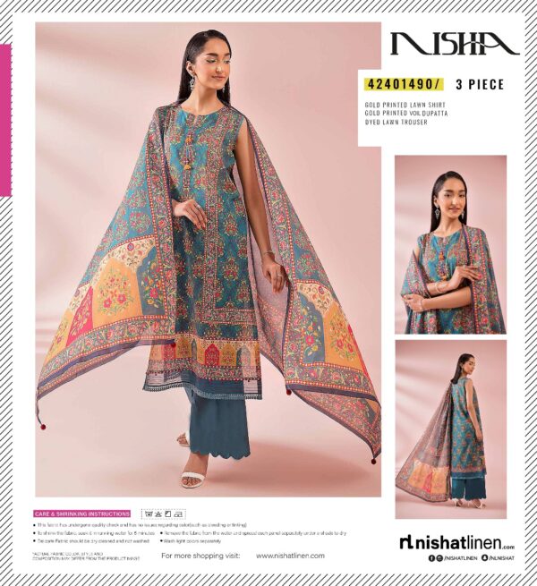 Nisha by Nishaat  Lawn | Unstitched Collection 3 PIECES Casual Wear| Summer 24 - Image 2