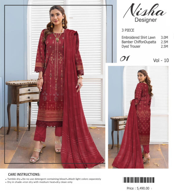 Nisha Designer  Lawn | Unstitched Collection 3 PIECES Party Wear| Summer 24 - Image 2