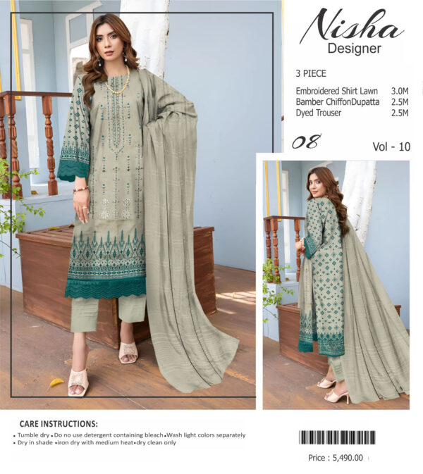 Nisha Designer  Lawn | Unstitched Collection 3 PIECES Party Wear| Summer 24 - Image 2