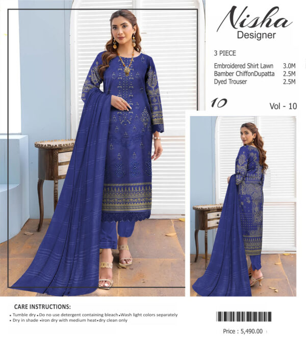 Nisha Designer  Lawn | Unstitched Collection 3 PIECES Party Wear| Summer 24 - Image 2