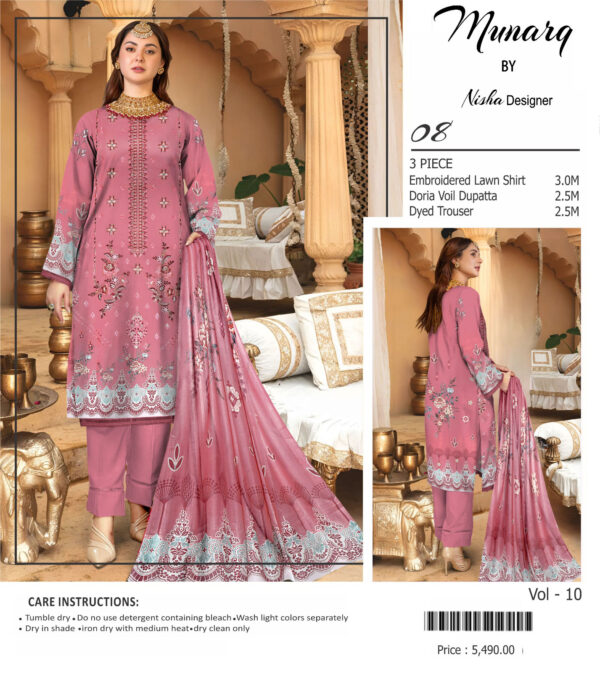 Munarq by Nisha Designer  Lawn | Unstitched Collection 3 PIECES Party Wear| Summer 24 - Image 3