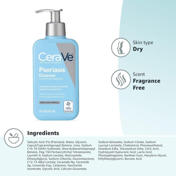 CeraVe Psoriasis Cleanser 237 ml | With Salicylic Acid for Dry Skin Itch Relief & Latic Acid for Exfoliation - Image 3