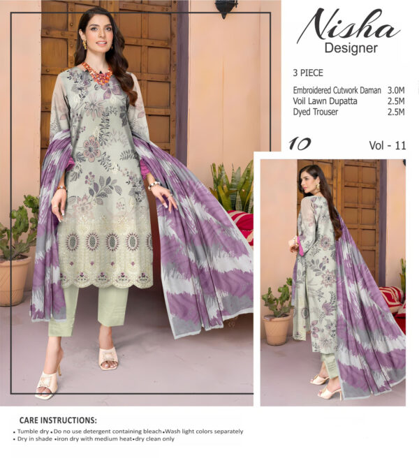 3 PIECES Lawn by Nisha Designer | Unstitched Collection  Party Wear | Summer 24 Volume 11 (10) - Image 4