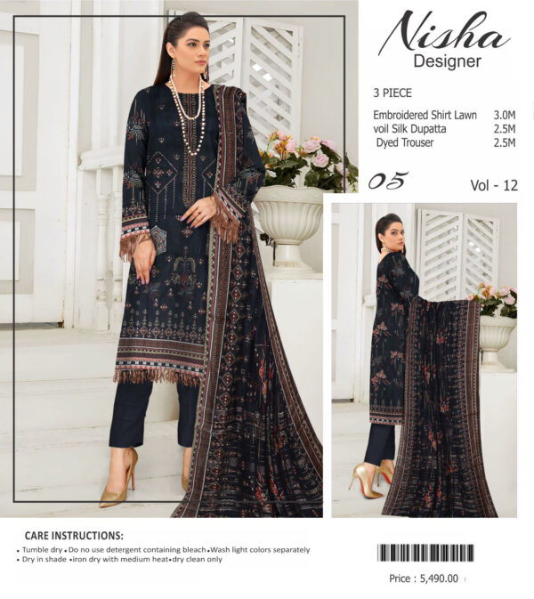 Nisha Designer  Lawn | Unstitched Collection 3 PIECES Party Wear| Summer 24 - Image 2