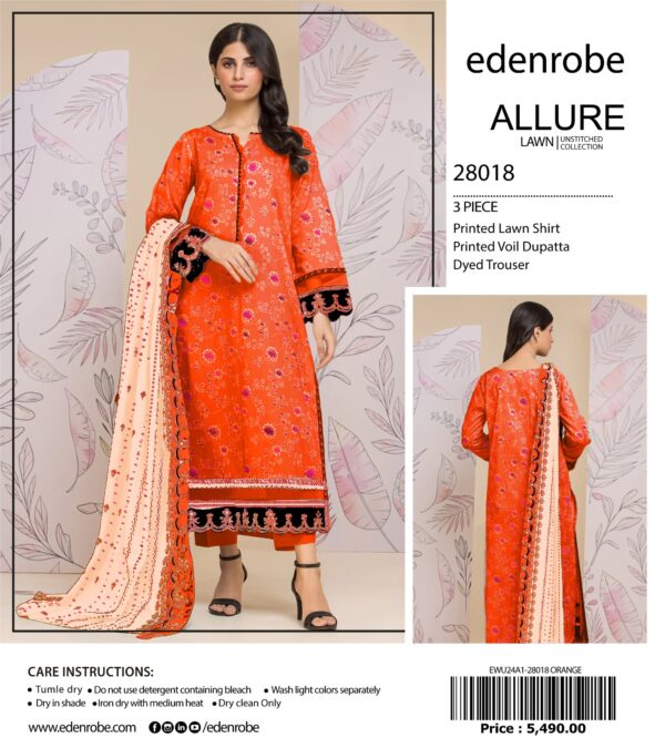 Edenrobe Lawn Lawn | Unstitched Collection 3 PIECES Casual Wear| Summer 24 - Image 2