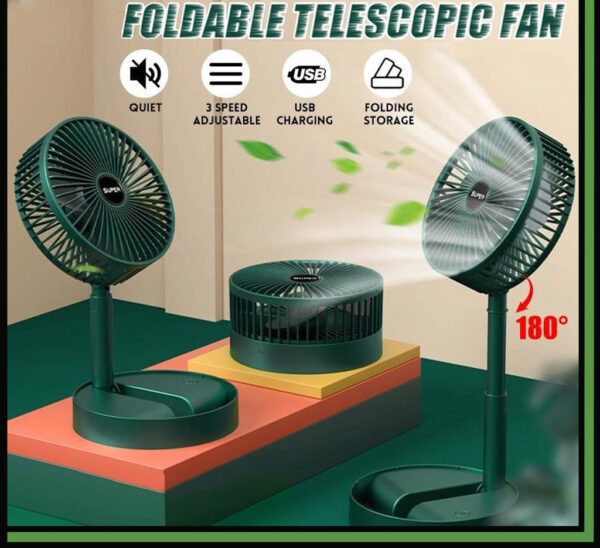 Portable Rechargeable Telescopic Folding Fan | USB Foldable | Table Desk Fan | Telescopic Design Floor | 3 Speeds Rechargeable, Foldable, Adjustable height Fan(random color )