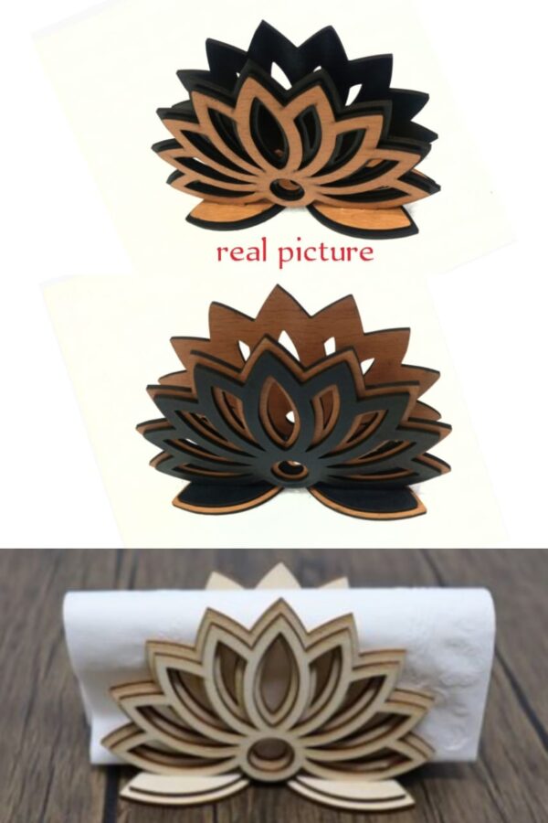 Lotus Flower Decorative Tissue holder Wooden material Leaf Rose shape