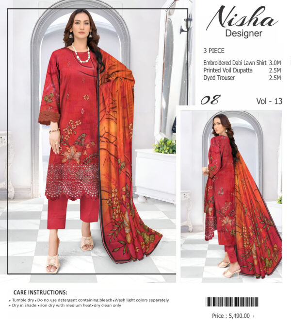 Nisha Designer  Lawn | Unstitched Collection 3 PIECES Party Wear| Summer 24 - Image 5