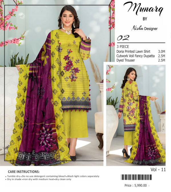 Munarq by Nisha Designer  Lawn | Unstitched Collection 3 PIECES Party Wear| Summer 24 - Image 2