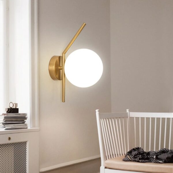 Nordic Metal Wall Mount Lights | Globe Round Wall light | Frosted Glass Ball Wall Lighting Fixture Interior Living Room Bedroom Bedside Home Decor Wall Sconces Corridor Balcony Wall Mount Lamp