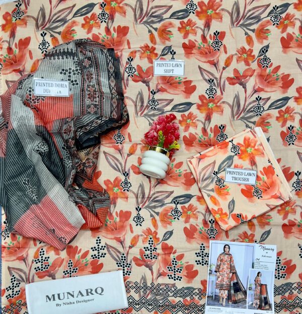 Munarq by Nisha Designer  Lawn | Unstitched Collection 3 PIECES Casual Wear| Summer 24 - Image 3