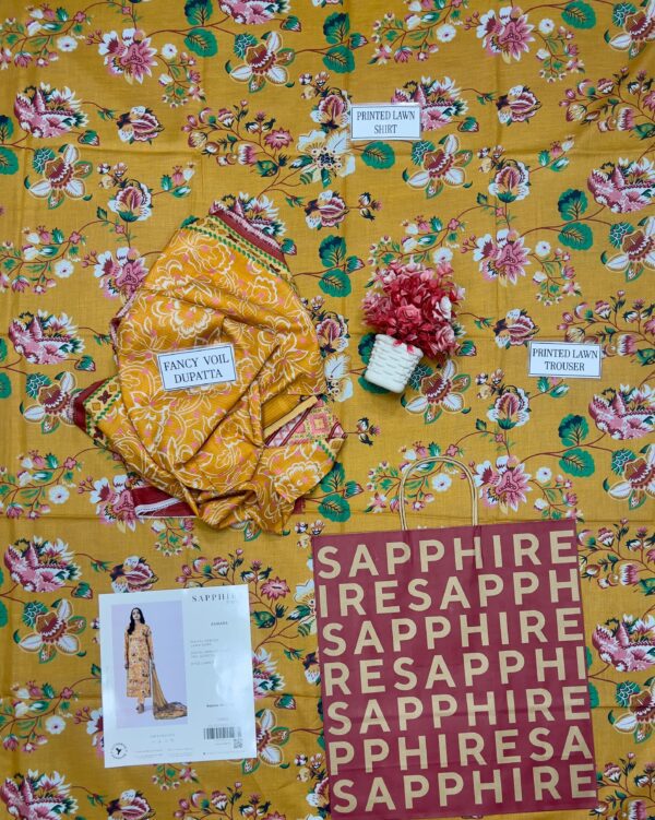 Sapphire Lawn  Lawn | Unstitched Collection 3 PIECES Casual Wear| Summer 24 - Image 2