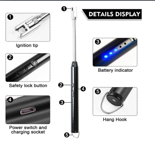 Electric Lighter Rechargeable USB, With 360°Flexible Long Neck Flameless Lighter - Image 4