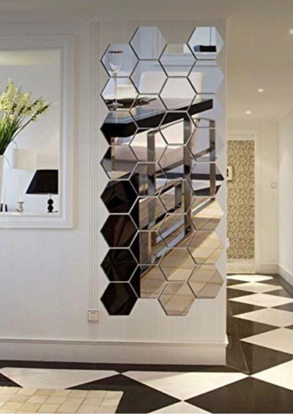 Hexagon Shape Acrylic Mirror Wall Stickers (32 Pc Set)