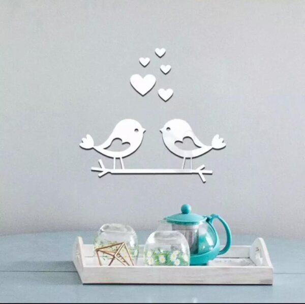 Cute birds with hearts cutting Acrylic mirror wall stickers 15 inch size