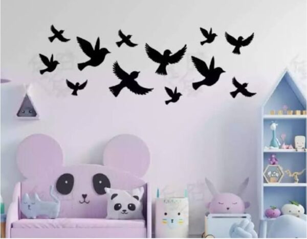 Birds  wooden Stickers Wall Decoration. 12 pieces