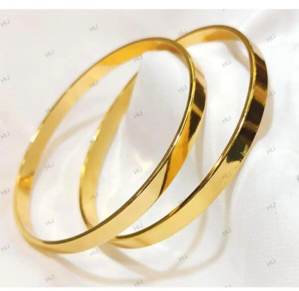 Pack of 2 Pair of bangles , kara plain golden color stainless steel high quality gold plated - Image 7