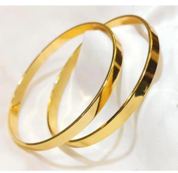 Pack of 2 Pair of bangles , kara plain golden color stainless steel high quality gold plated - Image 3